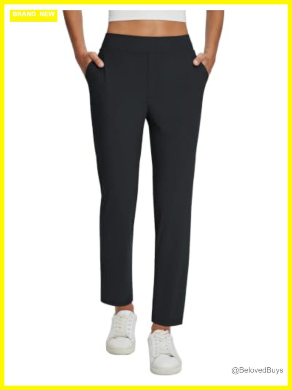 Women's Business Casual Stretch Travel Pants Pull On Zipper Pockets Golf